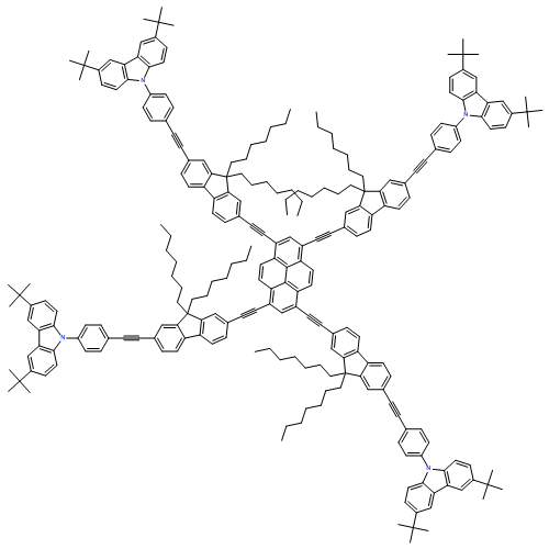 9H-Carbazole, 9,9',9'',9'''-[1,3,6,8-pyrenetetrayltetrakis[2,1-ethynediyl(9,9-diheptyl-9H-fluorene-7,2-diyl)-2,1-ethynediyl-4,1-phenylene]]tetrakis[3,6-bis(1,1-dimethylethyl)-