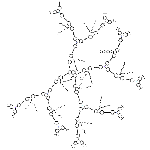 9H-Carbazole, 9,9',9'',9'''-[1,3,6,8-pyrenetetrayltetrakis[2,1-ethynediyl(9,9-diheptyl-9H-fluorene-7,2-diyl)-2,1-ethynediyl-4,1-phenylene]]tetrakis[3,6-bis[2-[7-[2-[4-[3,6-bis(1,1-dimethylethyl)-9H-carbazol-9-yl]phenyl]ethynyl]-9,9-diheptyl-9H-fluoren-2-yl]ethynyl]-
