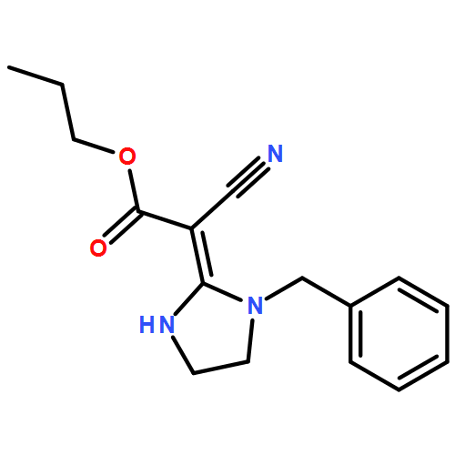 Acetic acid, 2-cyano-2-[1-(phenylmethyl)-2-imidazolidinylidene]-, propyl ester