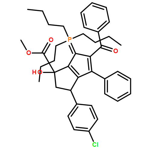 1-Pentalenecarboxylic acid, 5-benzoyl-3-(4-chlorophenyl)-1,2,3,6-tetrahydro-1-hydroxy-4-phenyl-6-(tributylphosphoranylidene)-, methyl ester, (1R,3R)-rel-