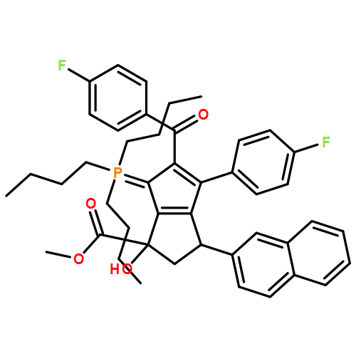 1-Pentalenecarboxylic acid, 5-(4-fluorobenzoyl)-4-(4-fluorophenyl)-1,2,3,6-tetrahydro-1-hydroxy-3-(2-naphthalenyl)-6-(tributylphosphoranylidene)-, methyl ester, (1R,3R)-rel-