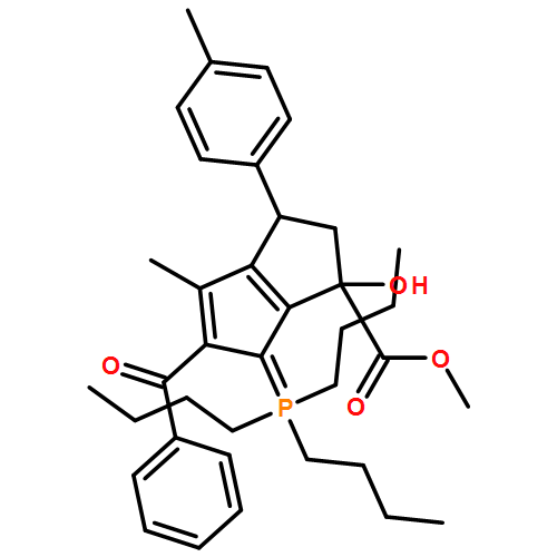 1-Pentalenecarboxylic acid, 5-benzoyl-1,2,3,6-tetrahydro-1-hydroxy-4-methyl-3-(4-methylphenyl)-6-(tributylphosphoranylidene)-, methyl ester, (1R,3R)-rel-