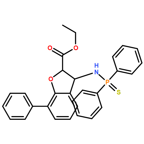 2-Benzofurancarboxylic acid, 3-[(diphenylphosphinothioyl)amino]-2,3-dihydro-7-phenyl-, ethyl ester, (2R,3R)-rel-