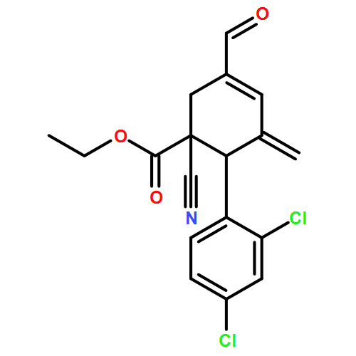 3-Cyclohexene-1-carboxylic acid, 1-cyano-6-(2,4-dichlorophenyl)-3-formyl-5-methylene-, ethyl ester, (1R,6S)-rel-
