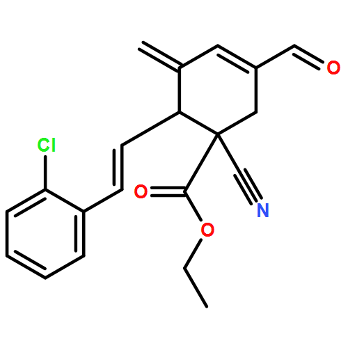 3-Cyclohexene-1-carboxylic acid, 6-[(1E)-2-(2-chlorophenyl)ethenyl]-1-cyano-3-formyl-5-methylene-, ethyl ester, (1R,6S)-rel-