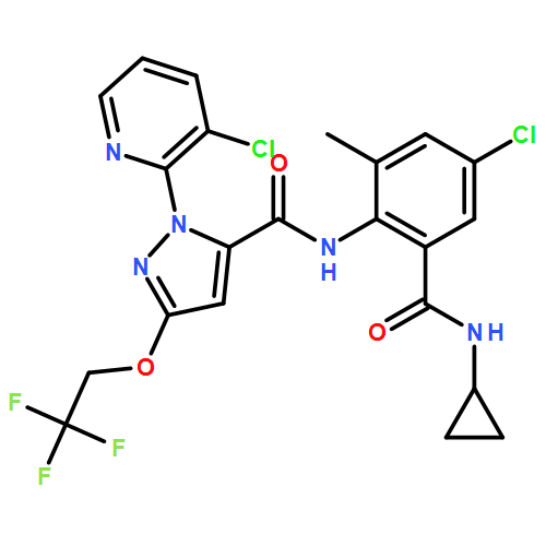 1H-Pyrazole-5-carboxamide, N-[4-chloro-2-[(cyclopropylamino)carbonyl]-6-methylphenyl]-1-(3-chloro-2-pyridinyl)-3-(2,2,2-trifluoroethoxy)-