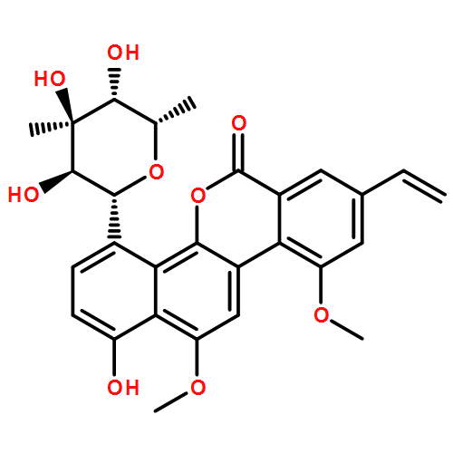 6H-Benzo[d]naphtho[1,2-b]pyran-6-one, 4-(6-deoxy-3-C-methyl-β-L-gulopyranosyl)-8-ethenyl-1-hydroxy-10,12-dimethoxy-