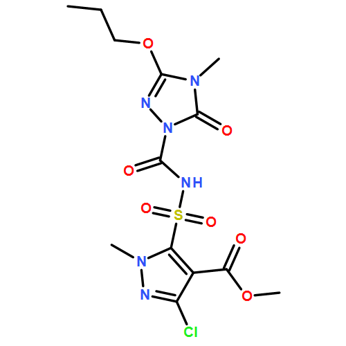 1H-Pyrazole-4-carboxylic acid, 3-chloro-5-[[[(4,5-dihydro-4-methyl-5-oxo-3-propoxy-1H-1,2,4-triazol-1-yl)carbonyl]amino]sulfonyl]-1-methyl-, methyl ester
