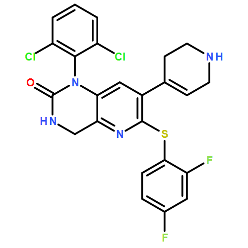 Pyrido[3,2-d]pyrimidin-2(1H)-one, 1-(2,6-dichlorophenyl)-6-[(2,4-difluorophenyl)thio]-3,4-dihydro-7-(1,2,3,6-tetrahydro-4-pyridinyl)-
