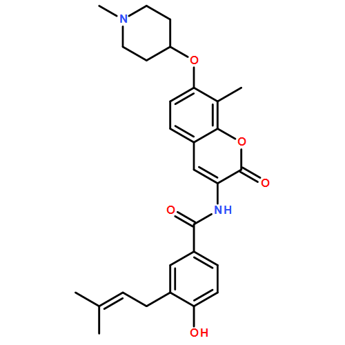 Benzamide, 4-hydroxy-3-(3-methyl-2-buten-1-yl)-N-[8-methyl-7-[(1-methyl-4-piperidinyl)oxy]-2-oxo-2H-1-benzopyran-3-yl]-