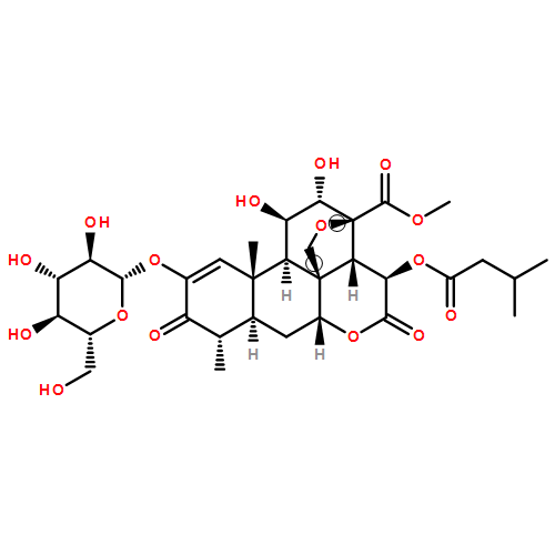 Picras-1-en-21-oic acid, 13,20-epoxy-2-(β-D-glucopyranosyloxy)-11,12-dihydroxy-15-(3-methyl-1-oxobutoxy)-3,16-dioxo-, methyl ester, (11β,12α,15β)-