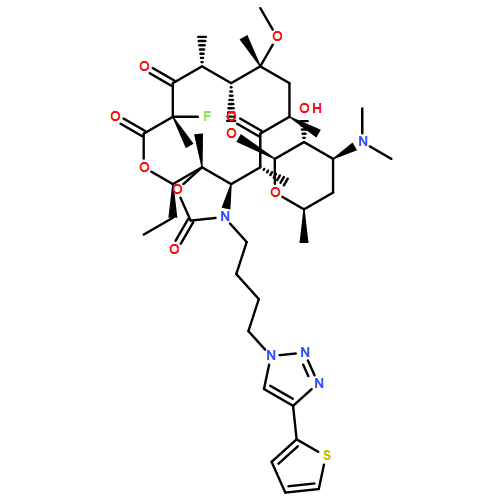 2H-Oxacyclotetradecino[4,3-d]oxazole-2,6,8,14(1H,7H,9H)-tetrone, 4-ethyl-7-fluorooctahydro-11-methoxy-3a,7,9,11,13,15-hexamethyl-1-[4-[4-(2-thienyl)-1H-1,2,3-triazol-1-yl]butyl]-10-[[3,4,6-trideoxy-3-(dimethylamino)-β-D-xylo-hexopyranosyl]oxy]-, (3aS,4R,7S,9R,10R,11R,13R,15R,15aR)-