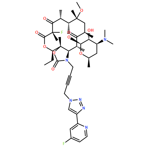 2H-Oxacyclotetradecino[4,3-d]oxazole-2,6,8,14(1H,7H,9H)-tetrone, 4-ethyl-7-fluoro-1-[4-[4-(4-fluoro-2-pyridinyl)-1H-1,2,3-triazol-1-yl]-2-butyn-1-yl]octahydro-11-methoxy-3a,7,9,11,13,15-hexamethyl-10-[[3,4,6-trideoxy-3-(dimethylamino)-β-D-xylo-hexopyranosyl]oxy]-, (3aS,4R,7S,9R,10R,11R,13R,15R,15aR)-