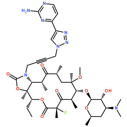 2H-Oxacyclotetradecino[4,3-d]oxazole-2,6,8,14(1H,7H,9H)-tetrone, 1-[4-[4-(2-amino-4-pyrimidinyl)-1H-1,2,3-triazol-1-yl]-2-butyn-1-yl]-4-ethyl-7-fluorooctahydro-11-methoxy-3a,7,9,11,13,15-hexamethyl-10-[[3,4,6-trideoxy-3-(dimethylamino)-β-D-xylo-hexopyranosyl]oxy]-, (3aS,4R,7S,9R,10R,11R,13R,15R,15aR)-