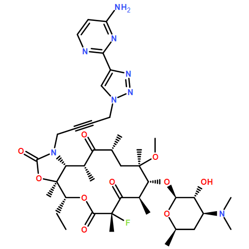 2H-Oxacyclotetradecino[4,3-d]oxazole-2,6,8,14(1H,7H,9H)-tetrone, 1-[4-[4-(4-amino-2-pyrimidinyl)-1H-1,2,3-triazol-1-yl]-2-butyn-1-yl]-4-ethyl-7-fluorooctahydro-11-methoxy-3a,7,9,11,13,15-hexamethyl-10-[[3,4,6-trideoxy-3-(dimethylamino)-β-D-xylo-hexopyranosyl]oxy]-, (3aS,4R,7S,9R,10R,11R,13R,15R,15aR)-