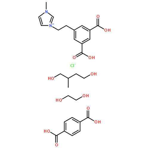 1H-?Imidazolium, 3-?[2-?(3,?5-?dicarboxyphenyl)?ethyl]?-?1-?methyl-?, chloride (1:1)?, polymer with 1,?4-?benzenedicarboxylic acid, 1,?2-?ethanediol and 2-?methyl-?1,?4-?butanediol 