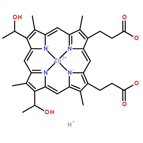 Zincate(2-), [7,12-bis(1-hydroxyethyl)-3,8,13,17-tetramethyl-21H,23H-porphine-2,18-dipropanoato(4-)-κN21,κN22,κN23,κN24]-, hydrogen (1:2), (SP-4-2)-