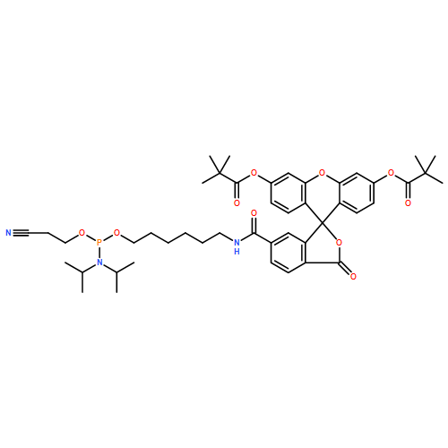 Propanoic acid,2,2-dimethyl-,1,1'-[6-[10-[bis(1-methylethyl)amino]-13-cyano-1-oxo-9,11-dioxa-2-aza-10-phosphatridec-1-yl]-3-oxospiro[isobenzofuran-1(3H),9'-[9H]xanthene]-3',6'-diyl]ester