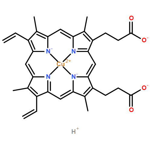 Cuprate(2-), [7,12-diethenyl-3,8,13,17-tetramethyl-21H,23H-porphine-2,18-dipropanoato(4-)-κN21,κN22,κN23,κN24]-, hydrogen (1:2), (SP-4-2)-