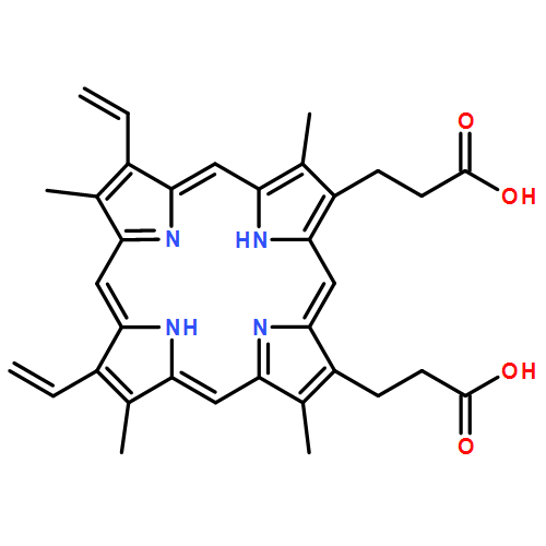 21H,23H-Porphine-2,18-dipropanoic acid, 7,12-diethenyl-3,8,13,17-tetramethyl-